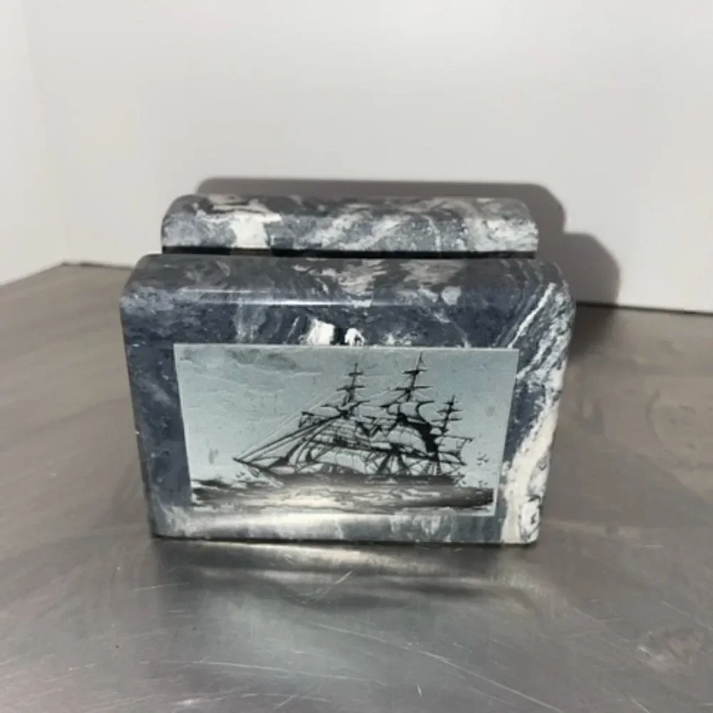 Black Gray Marble Ship Pen Pencil Cup Letter Hold